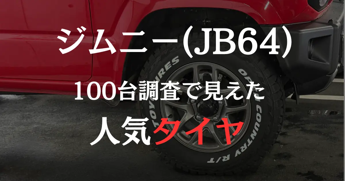 ジムニーJB64にオプカンR/Tを装着。キャプションにジムニー100台調査で見えた人気タイヤと表示